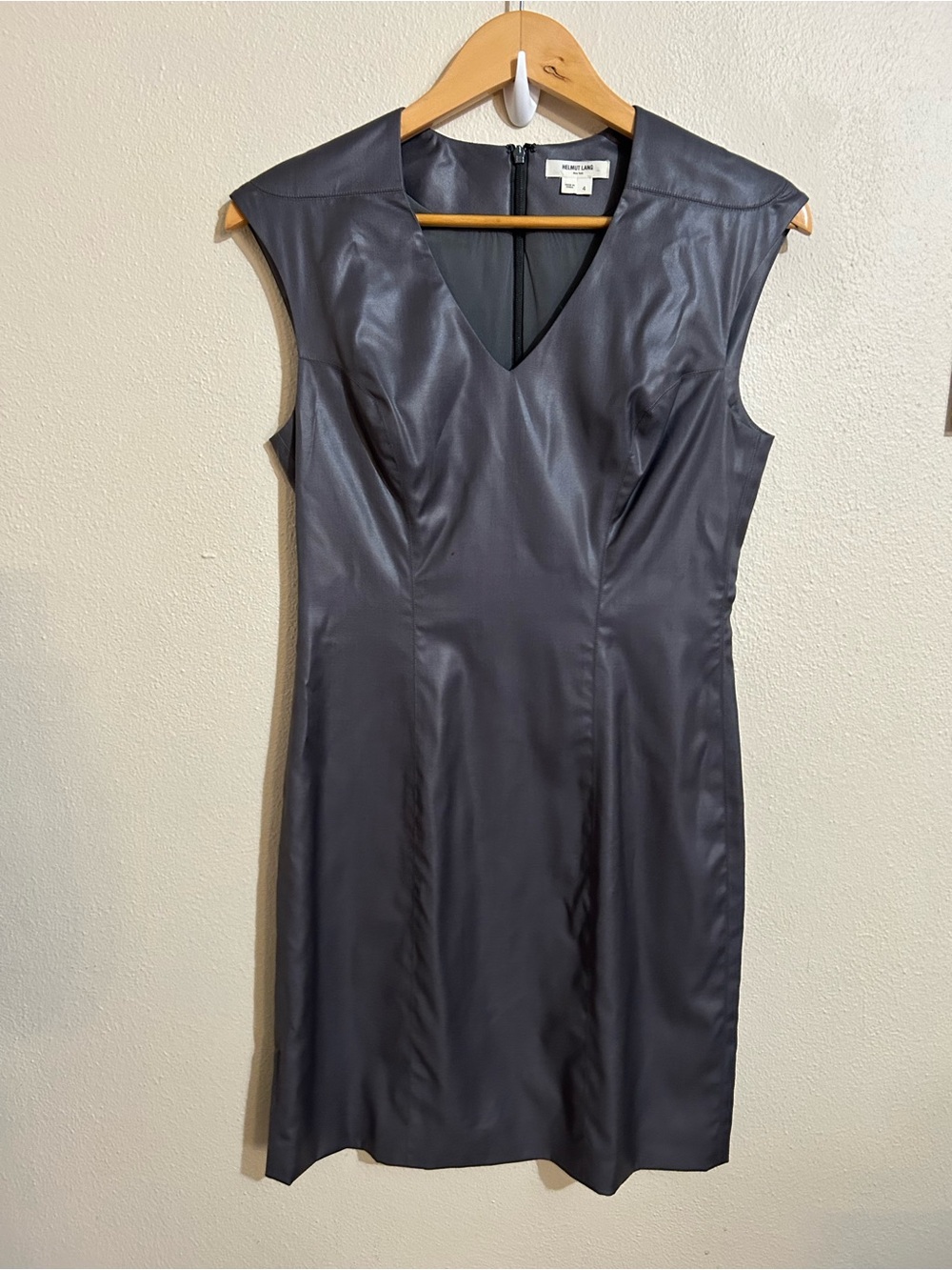 Helmut Lang Virgin Wool Nylon Sleeveless V-Neck Sheath Dress Gray Size 4 Career